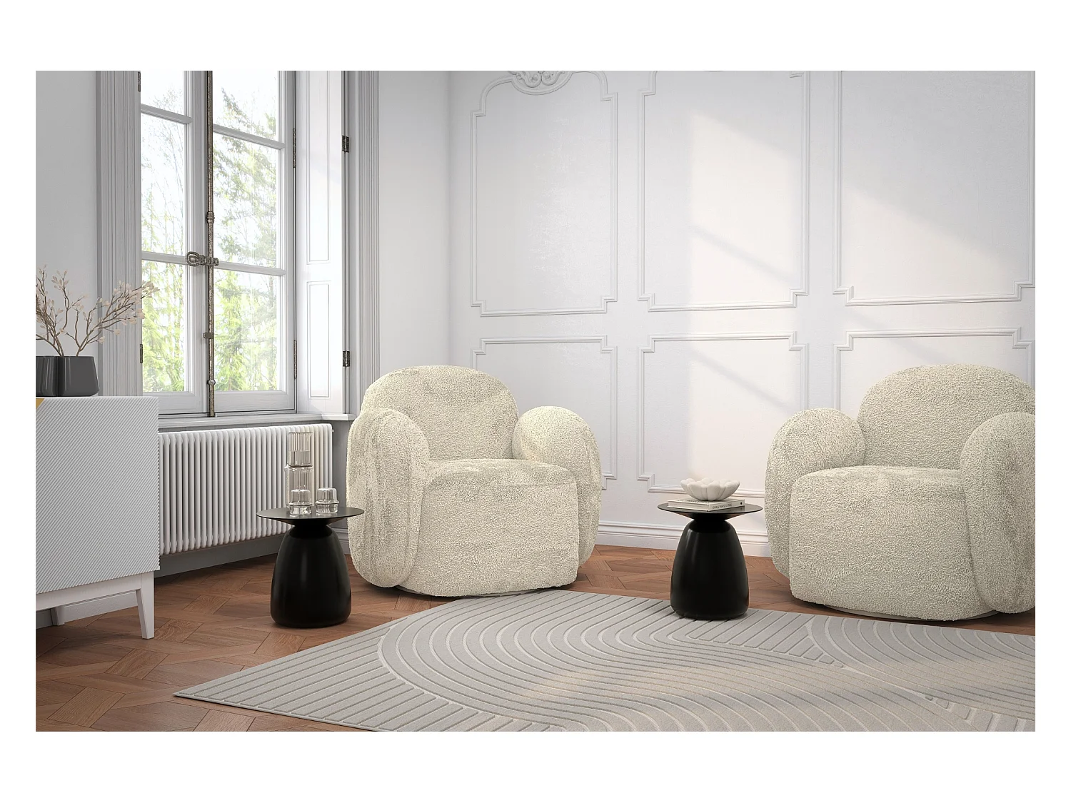Table d'appoint / Table de nuit en bois de hêtre Kayani Baobab34, hauteur 34 cm / Noire