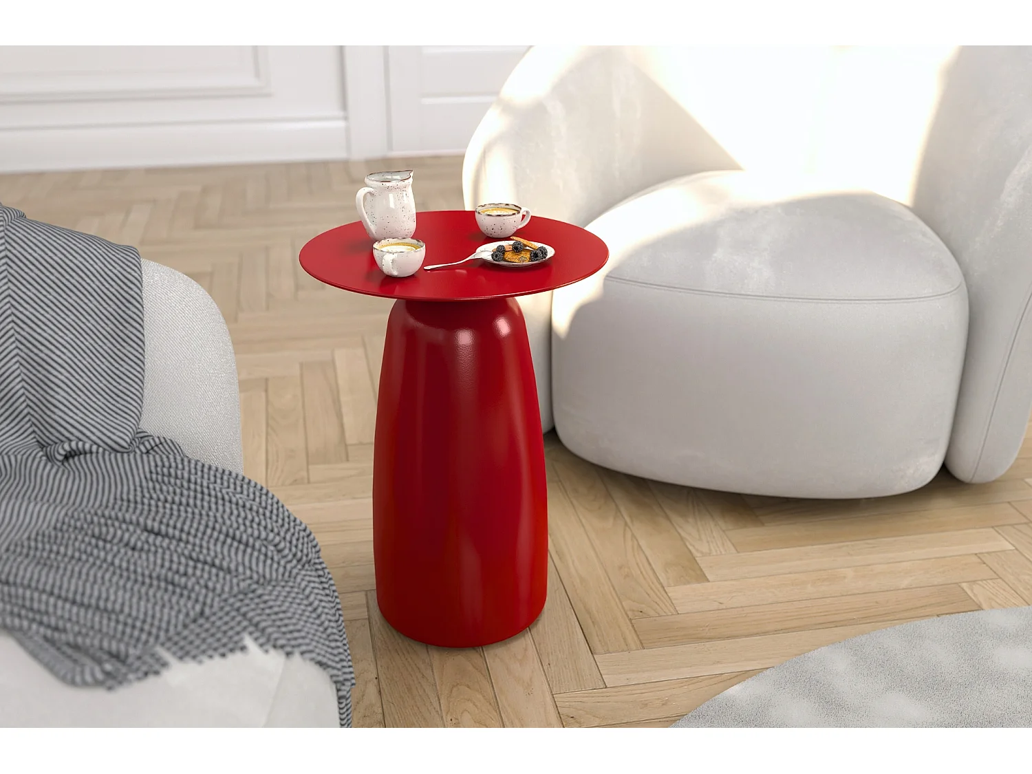 Stolik drewniany różne kolory Kayani Baobab 44, śr. 32,5 cm, bordowy