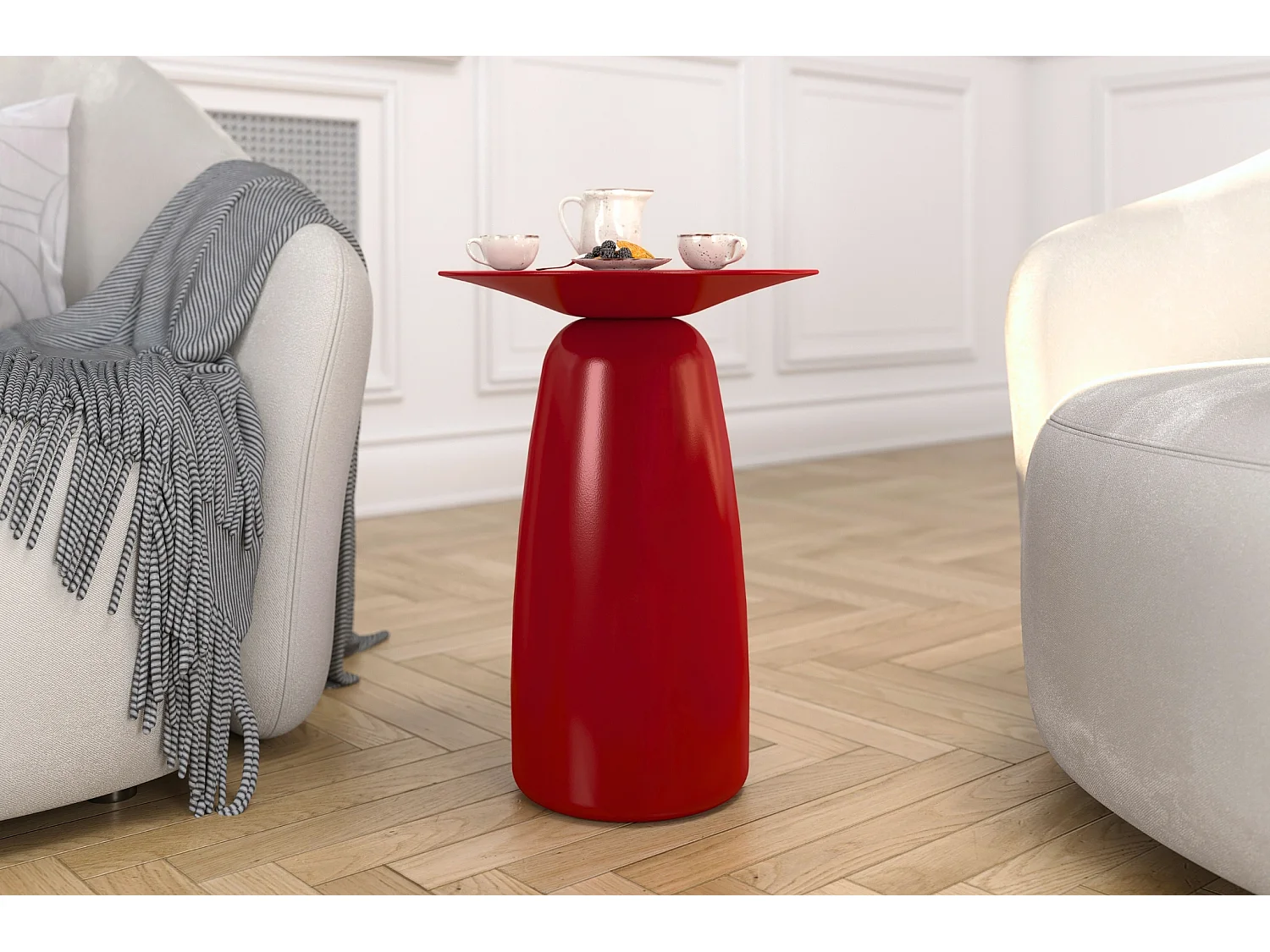 Stolik drewniany różne kolory Kayani Baobab 44, śr. 32,5 cm, bordowy