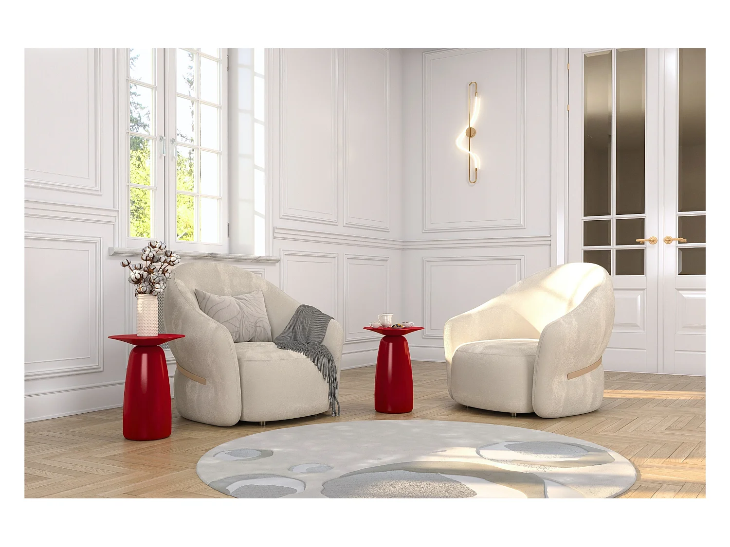Table d'appoint / Table de nuit en bois de hêtre Kayani Baobab44, hauteur 44 cm / Bordeaux