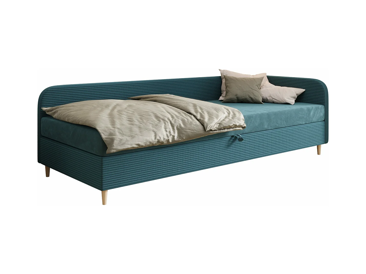 EINZELBETT aus Polyester und Cord Kobbevik Seite Rechts 100x200 cm, Türkis