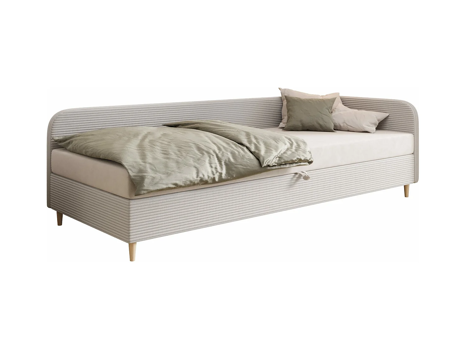 EINZELBETT aus Polyester und Cord Kobbevik Seite Rechts 80x200 cm, Hellgrau