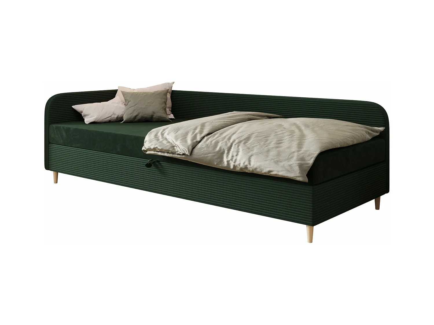 EINZELBETT aus Polyester und Cord Kobbevik Seite Links 80x200 cm, Grün