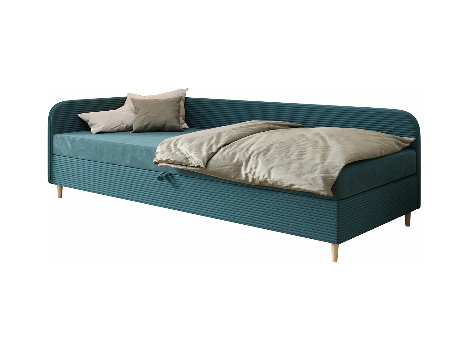EINZELBETT aus Polyester und Cord Kobbevik Seite Links 80x200 cm, Türkis