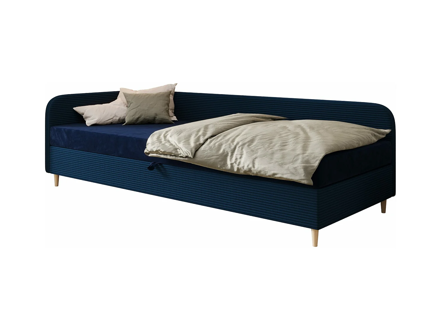 EINZELBETT aus Polyester und Cord Kobbevik Seite Links 80x200 cm, Marineblau