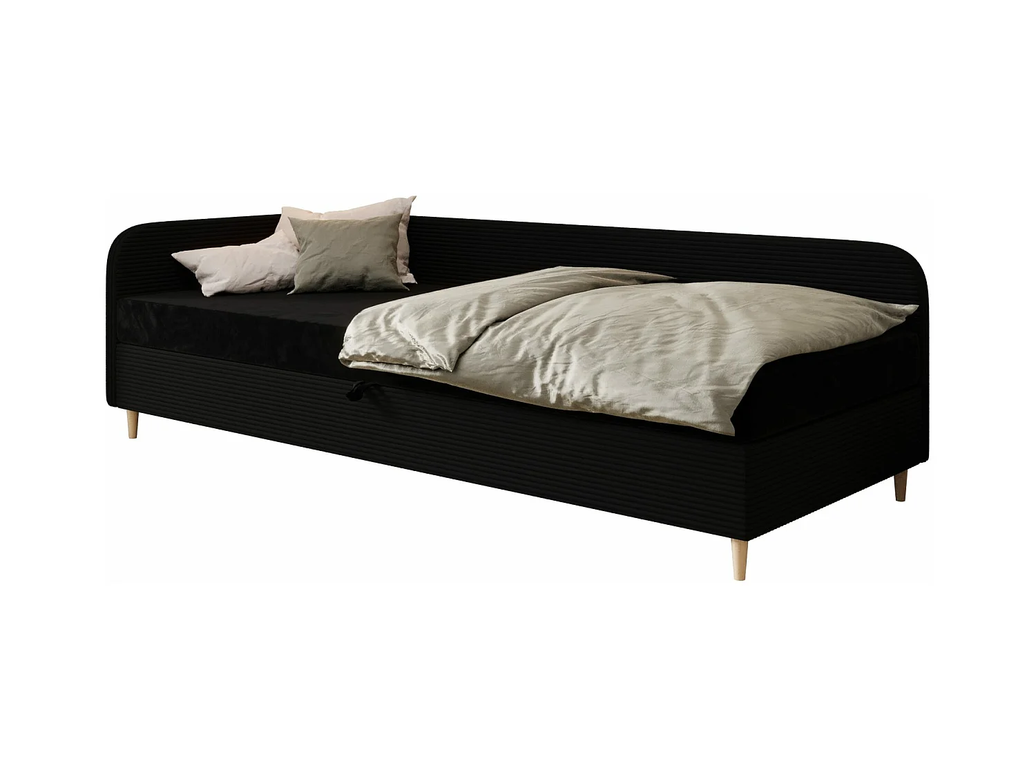 EINZELBETT aus Polyester und Cord Kobbevik Seite Links 90x200 cm, Schwarz
