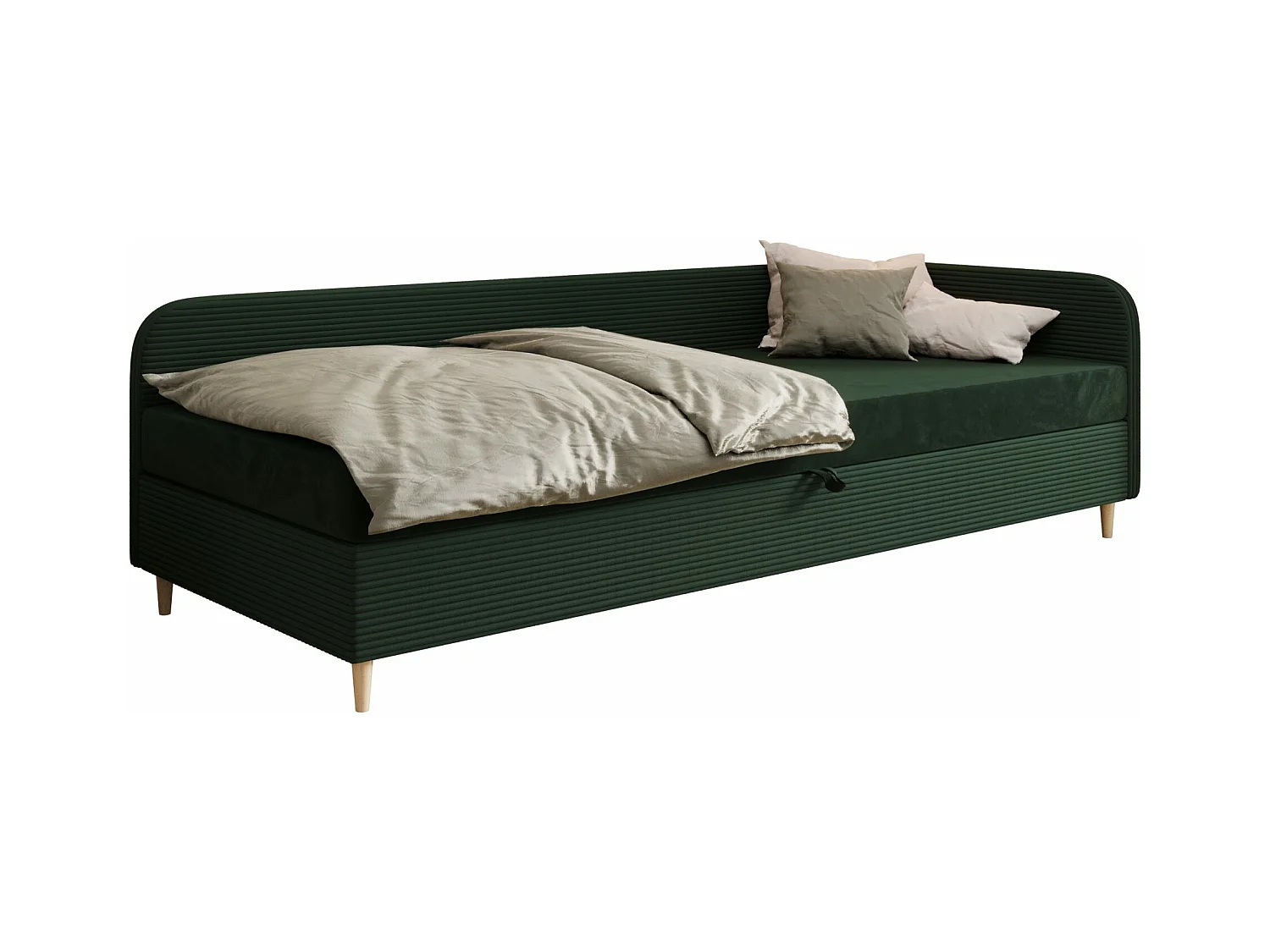 EINZELBETT aus Polyester und Cord Kobbevik Seite Rechts 100x200 cm, Grün