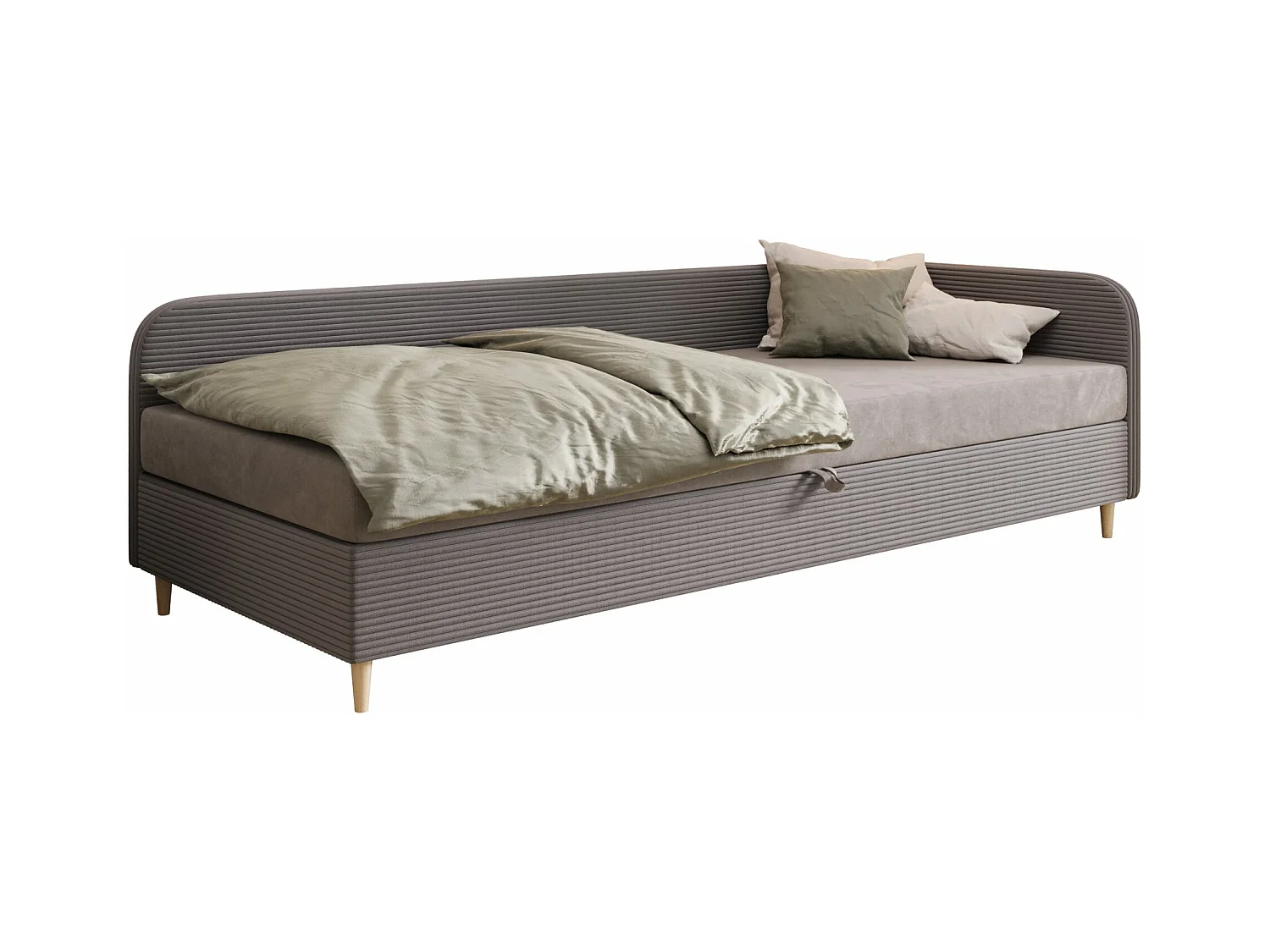 EINZELBETT aus Polyester und Cord Kobbevik Seite Rechts 90x200 cm, Grau