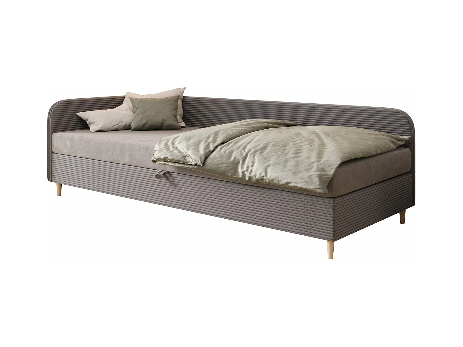 EINZELBETT aus Polyester und Cord Kobbevik Seite Links 80x200 cm, Grau