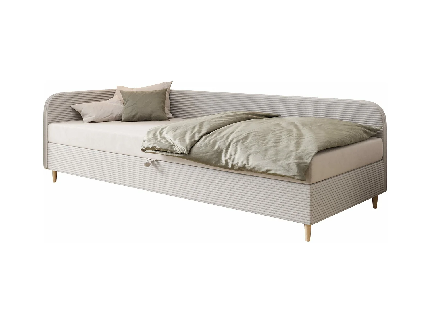 EINZELBETT aus Polyester und Cord Kobbevik Seite Links 90x200 cm, Hellgrau