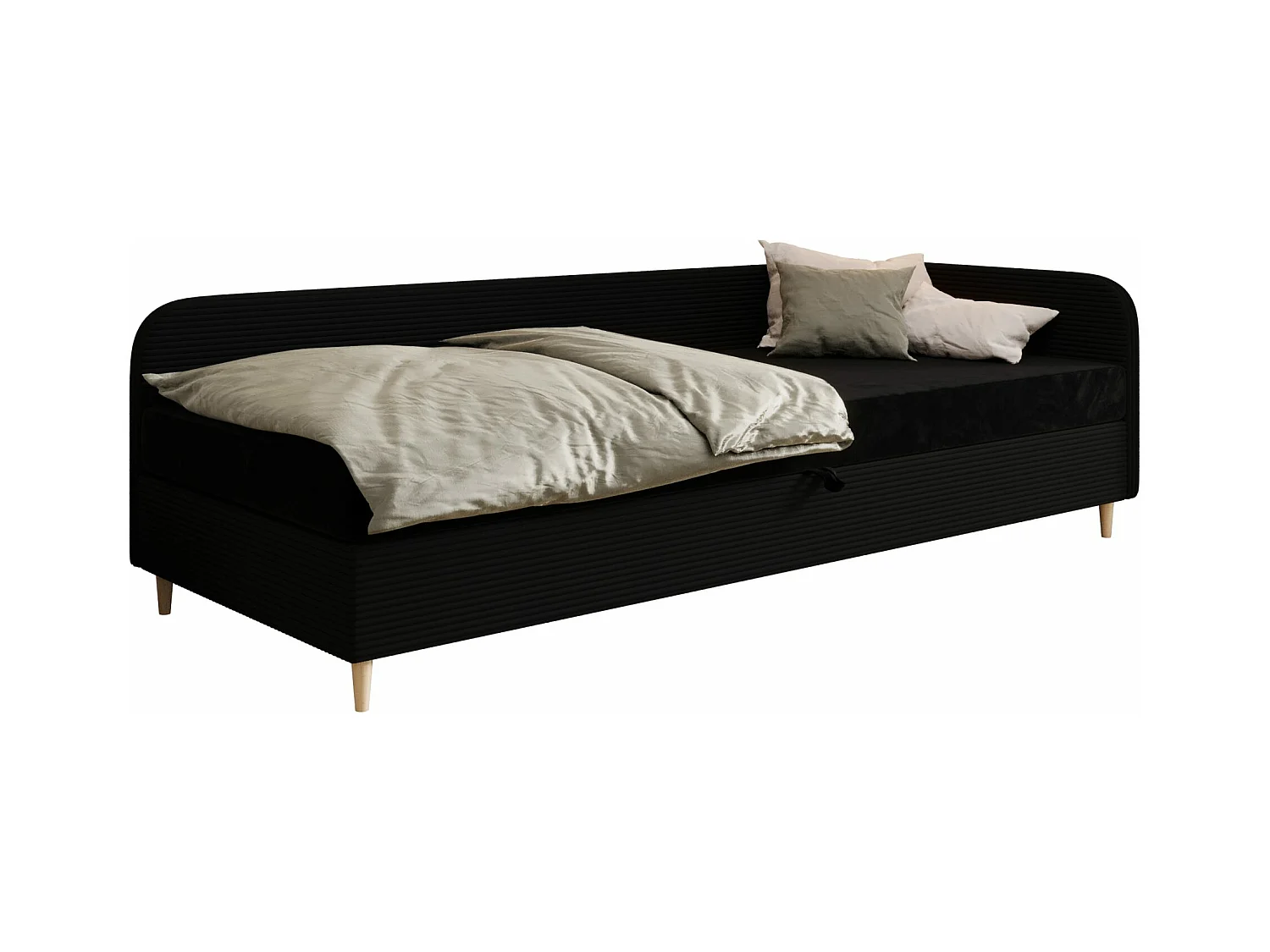 EINZELBETT aus Polyester und Cord Kobbevik Seite Rechts 80x200 cm, Schwarz