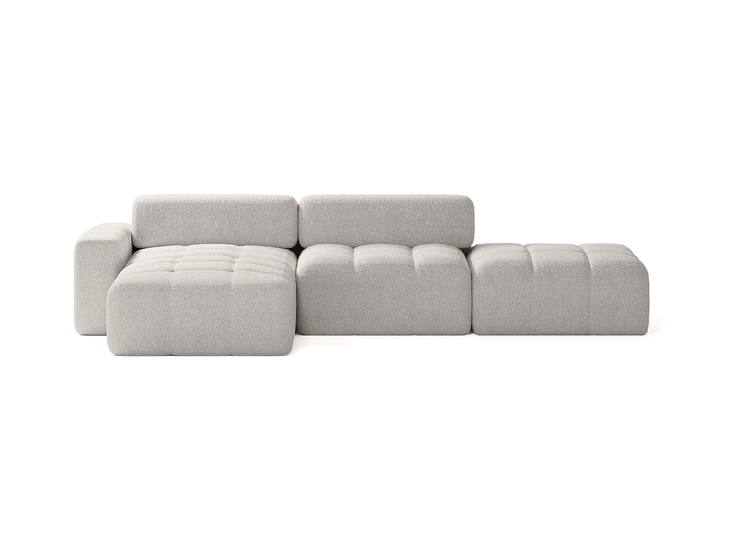 CANAPÉ D'ANGLE en tissu Bouclé Bornum Re 6 places, Gris clair