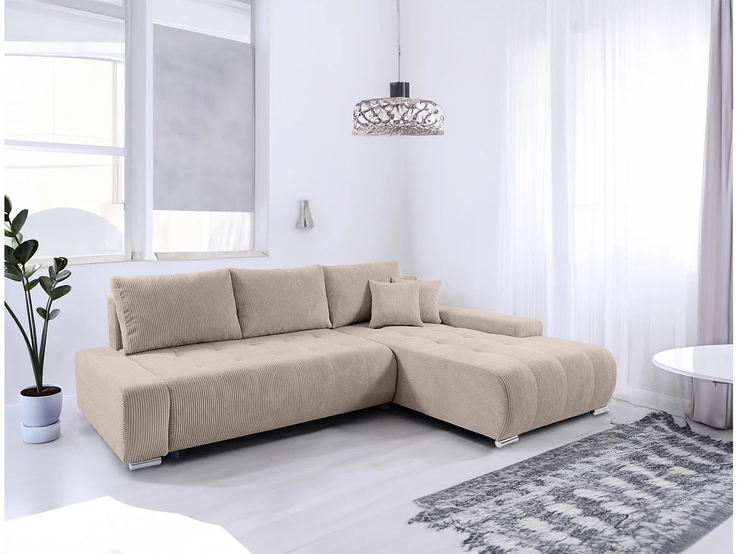 CANAPÉ D'ANGLE avec coffre de rangement Tragel L, beige