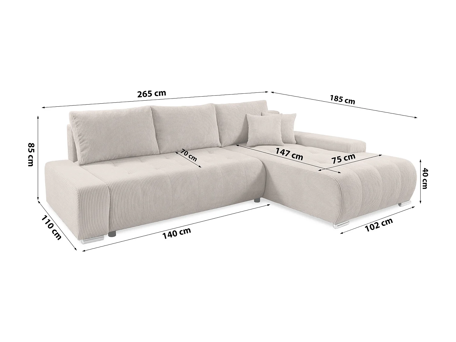 CANAPÉ D'ANGLE avec coffre de rangement Tragel L, beige