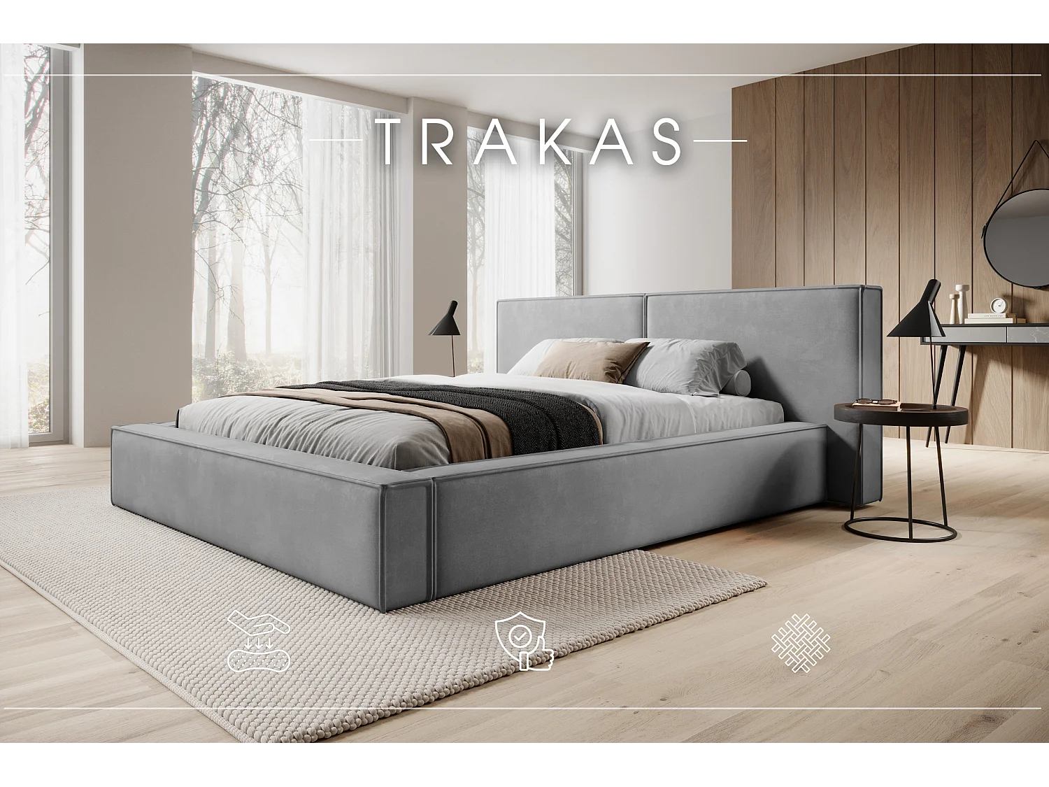 POLSTERBETT mit Bettkasten Trakas 180x200 cm, Hellgrau
