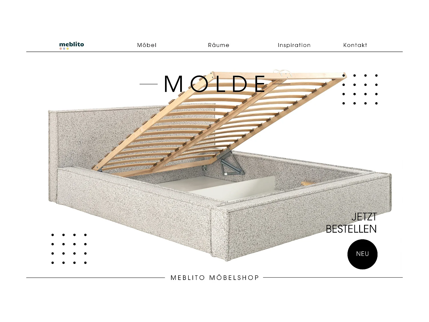 LIT TAPISSÉ Molde avec coffre de rangement 140x200 cm, Beige