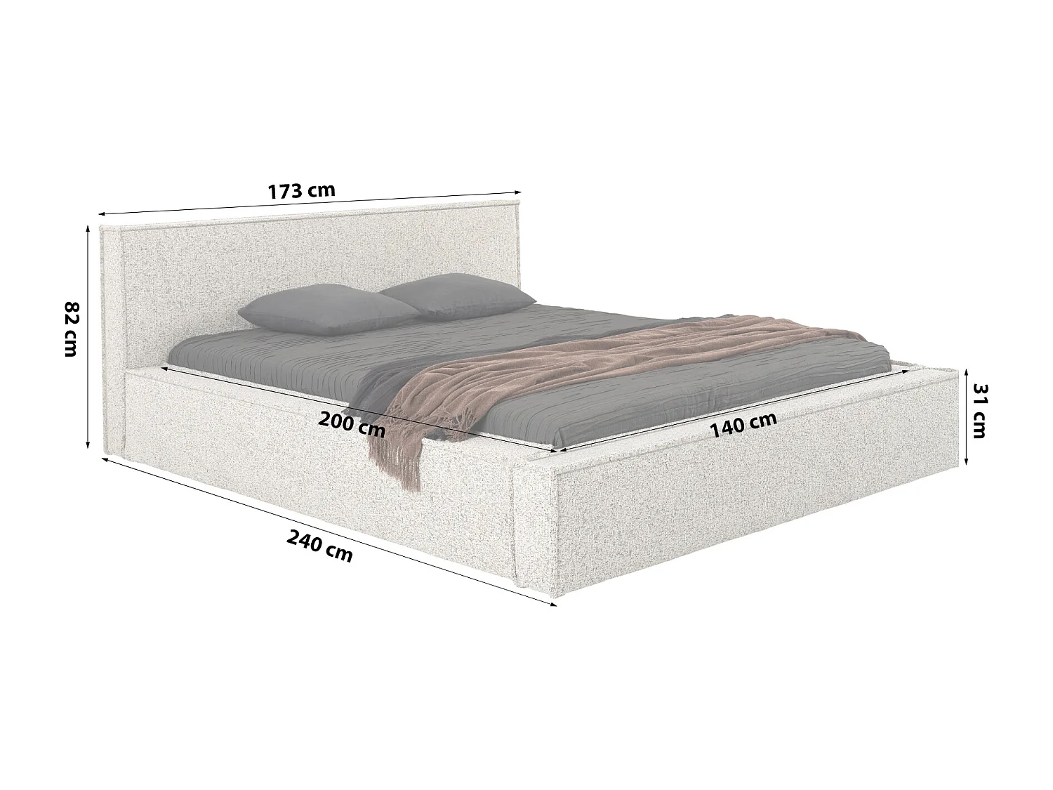 LIT TAPISSÉ Molde avec coffre de rangement 140x200 cm, Beige