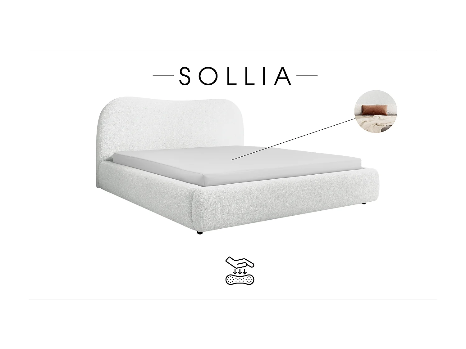 LIT CAPITONNÉ avec coffre de lit Sollia 180x200 cm, Crème