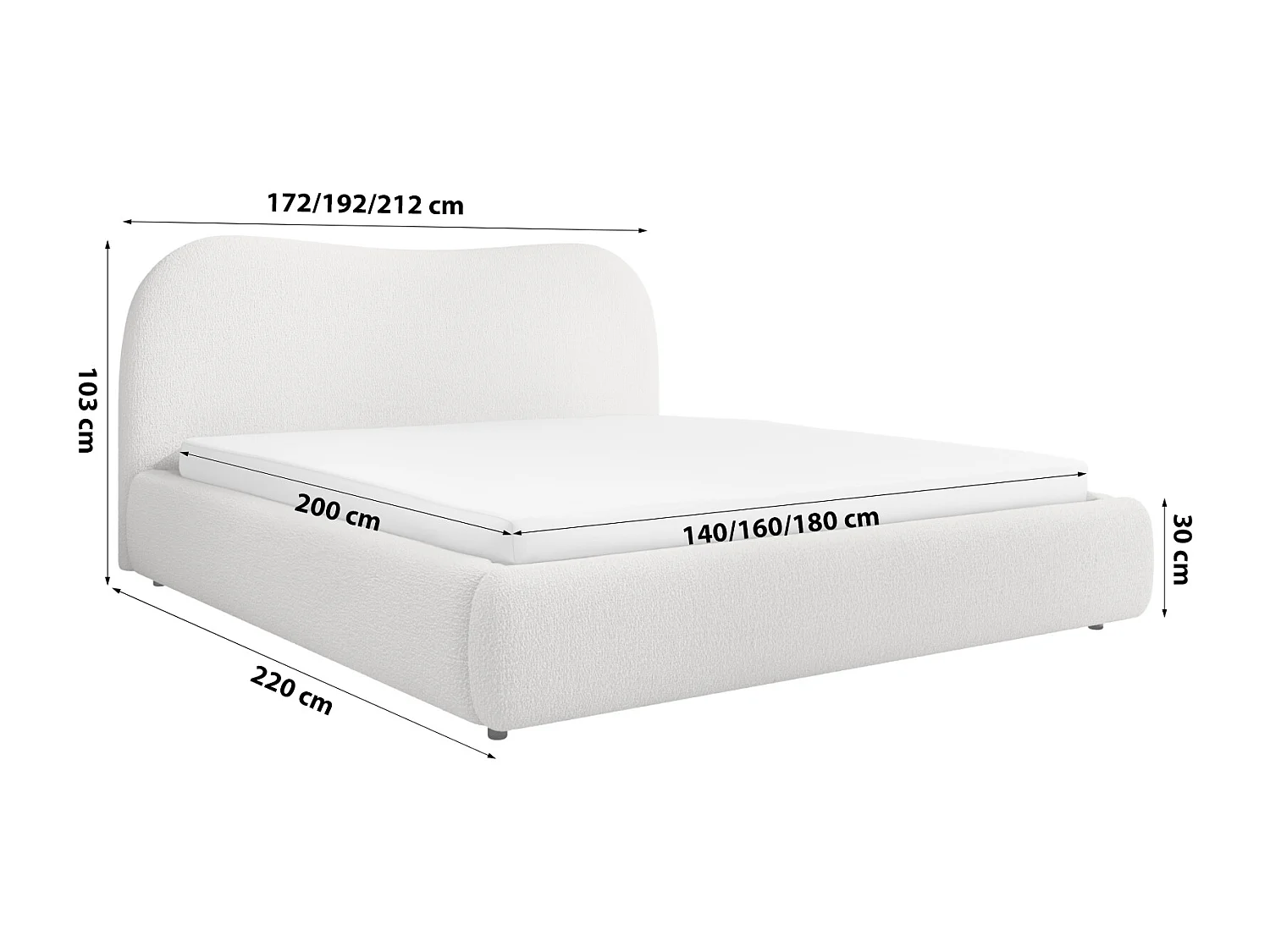 LIT CAPITONNÉ avec coffre de lit Sollia 180x200 cm, Crème