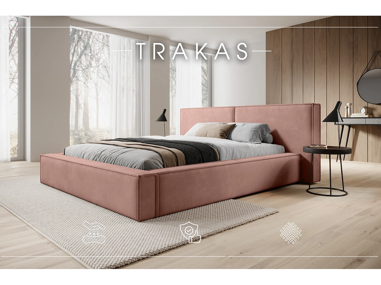 POLSTERBETT mit Bettkasten Trakas 180x200 cm, Rosa