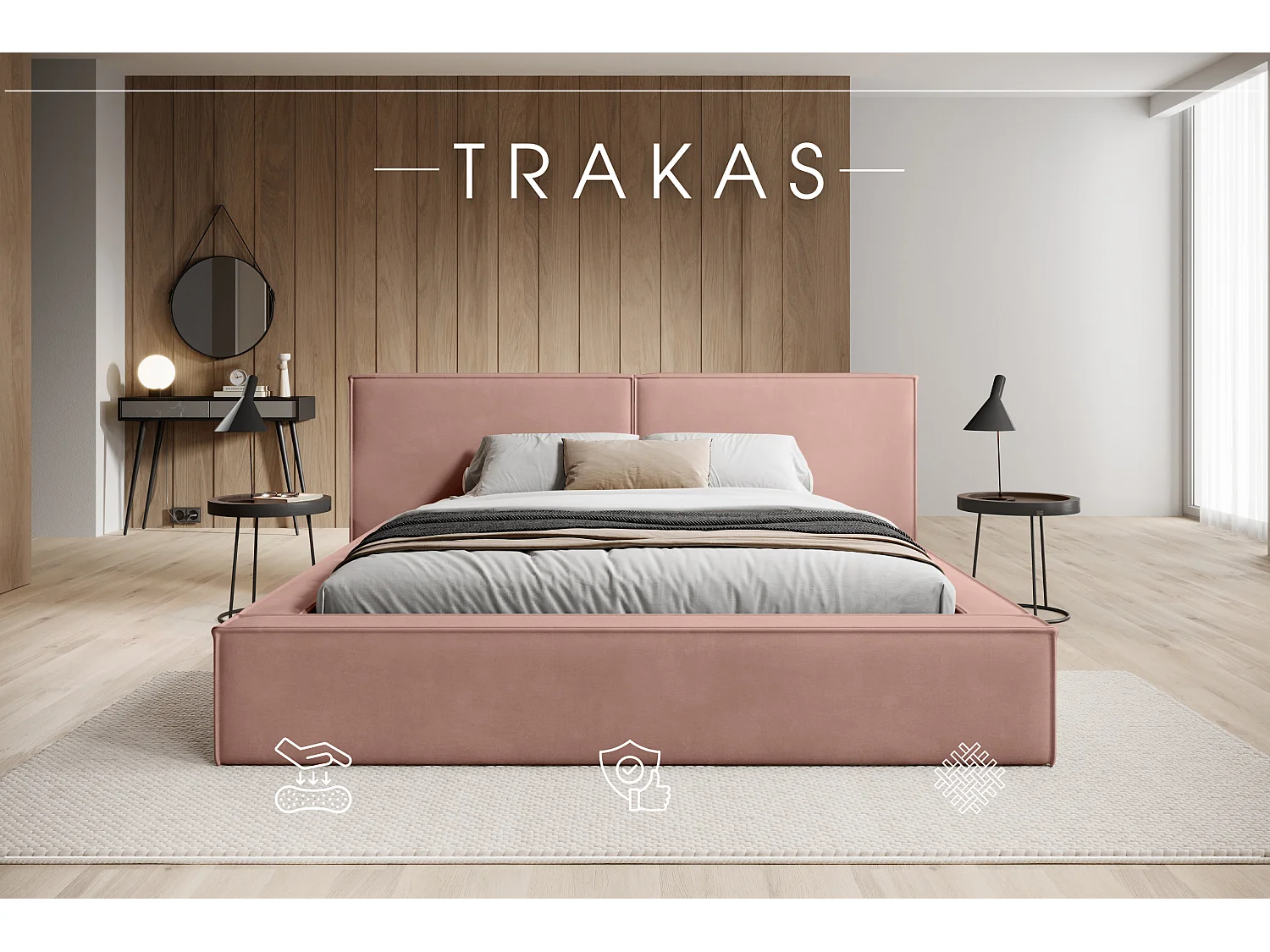 POLSTERBETT mit Bettkasten Trakas 180x200 cm, Rosa
