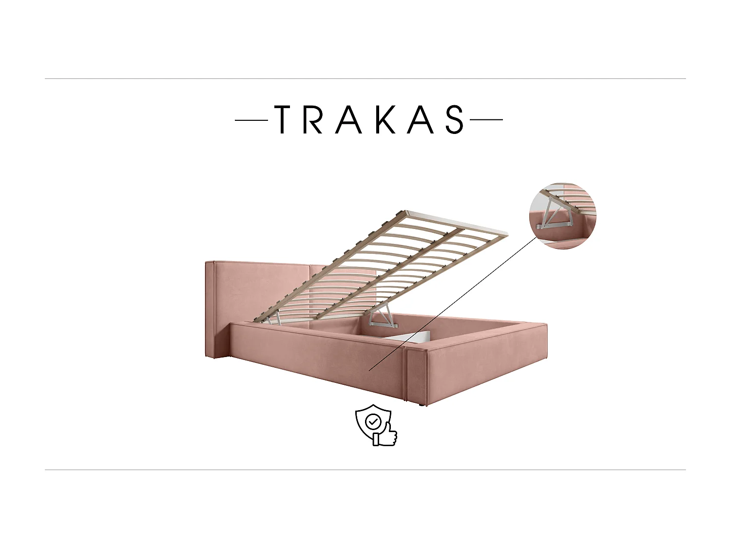 POLSTERBETT mit Bettkasten Trakas 180x200 cm, Rosa