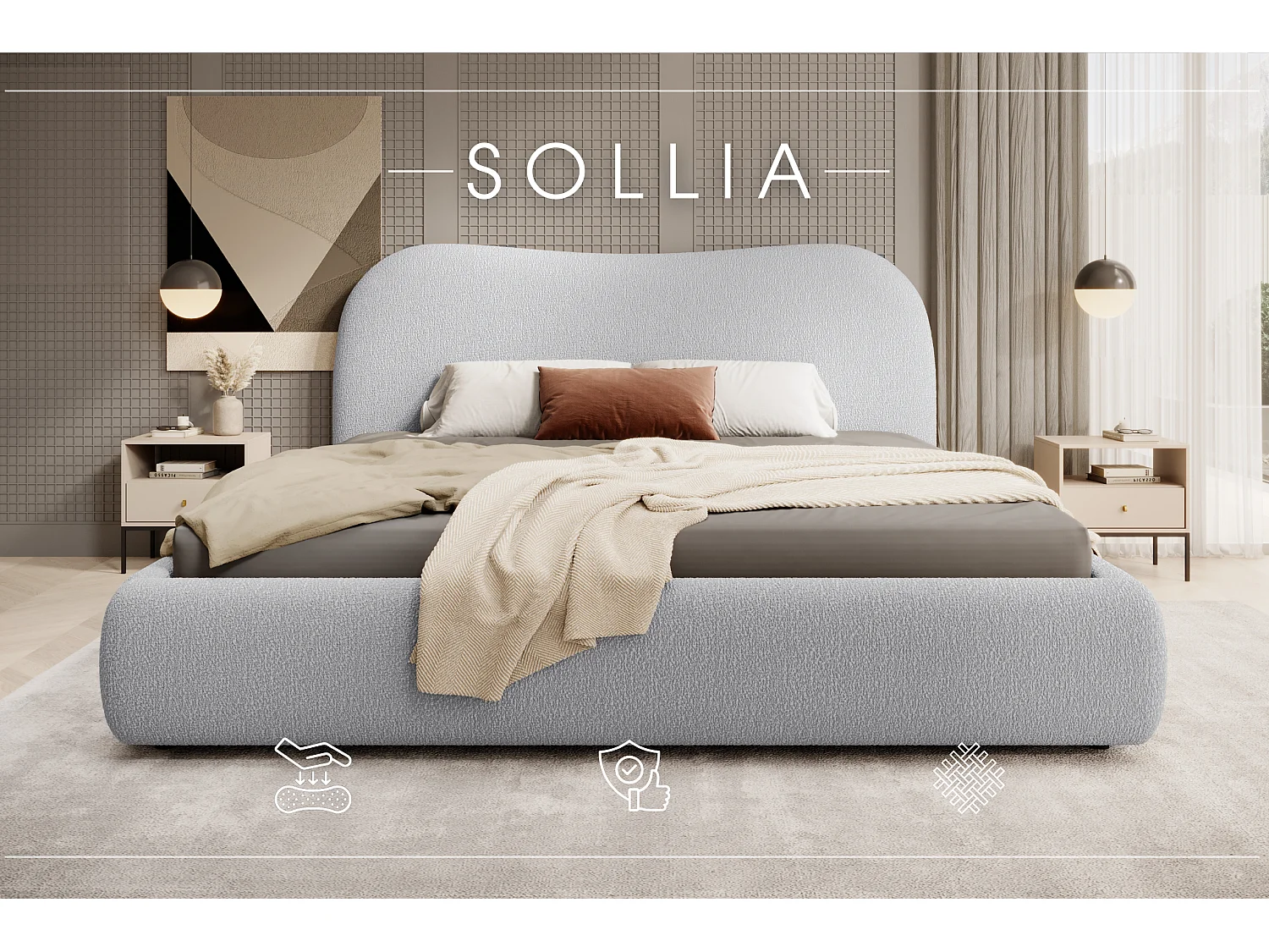 LIT CAPITONNÉ avec coffre de lit Sollia 140x200 cm, Gris