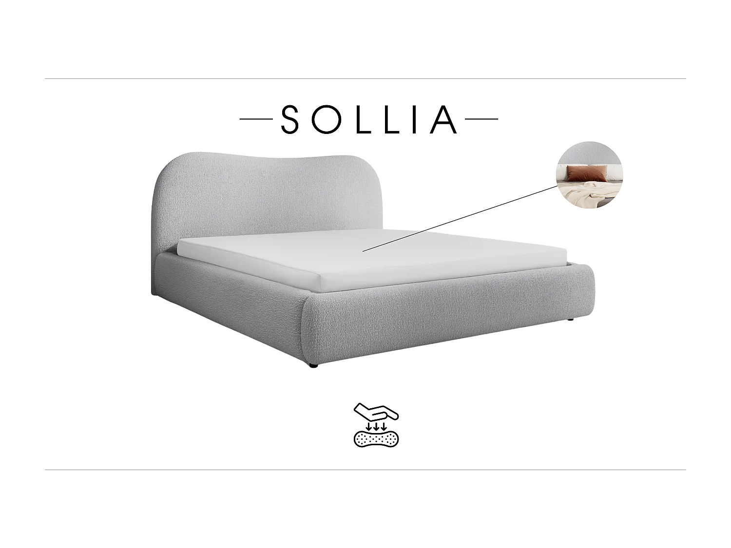 LIT CAPITONNÉ avec coffre de lit Sollia 140x200 cm, Gris