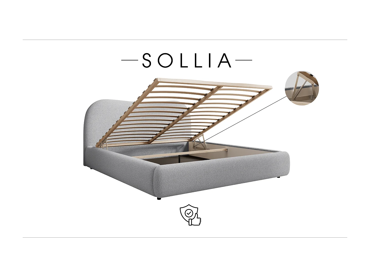 LIT CAPITONNÉ avec coffre de lit Sollia 140x200 cm, Gris