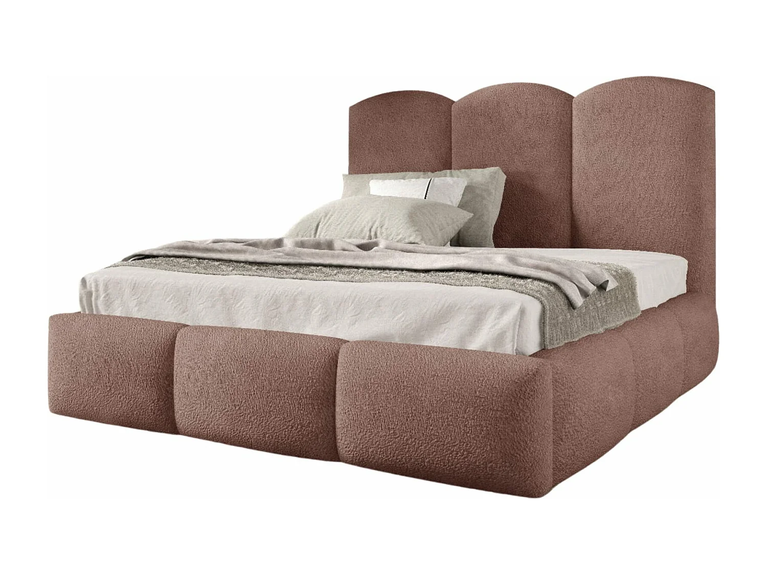 POLSTERBETT aus Bouclé-Stoff Ranis 120x200 cm, Naturrosa