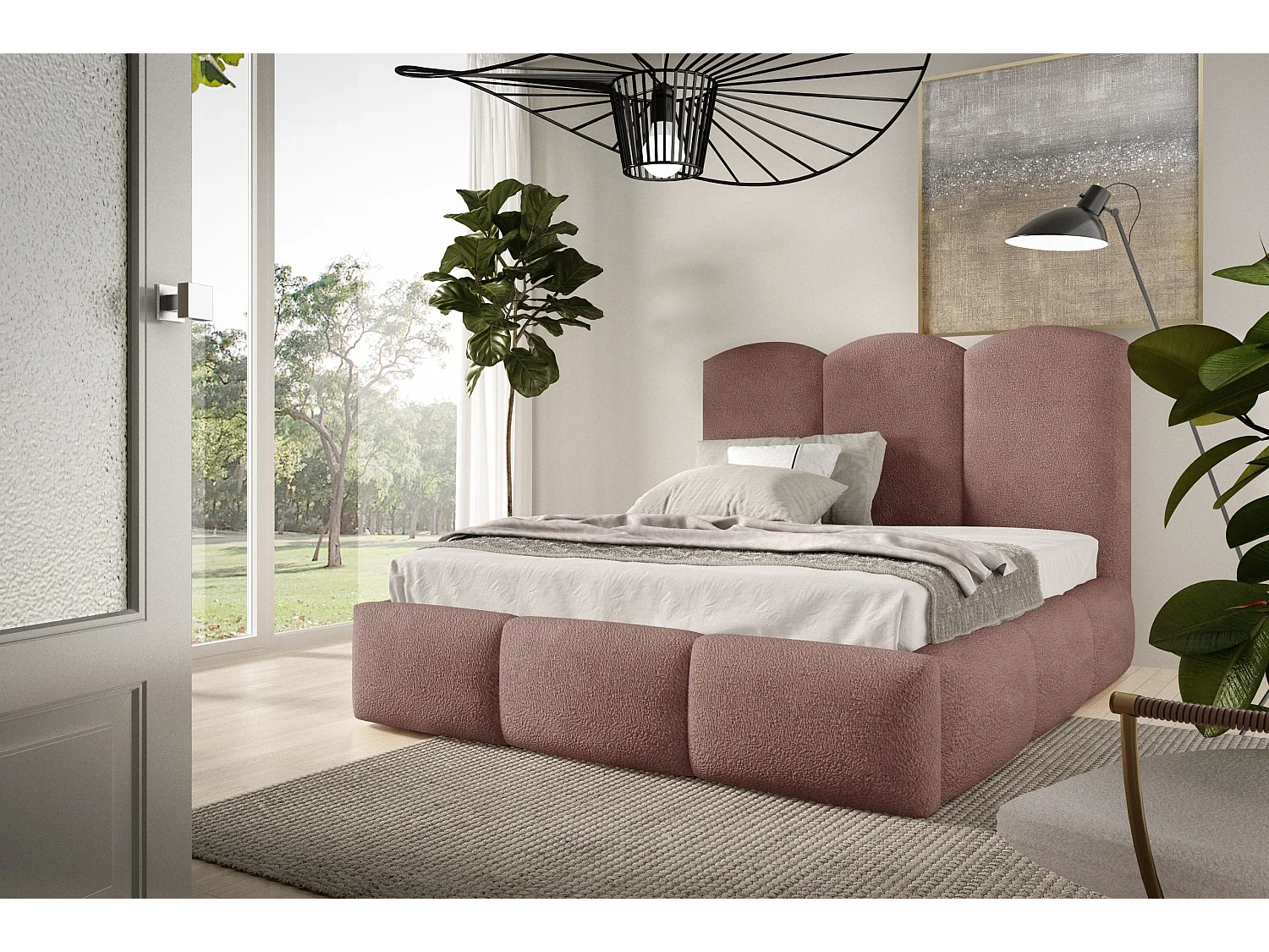 POLSTERBETT aus Bouclé-Stoff Ranis 120x200 cm, Naturrosa