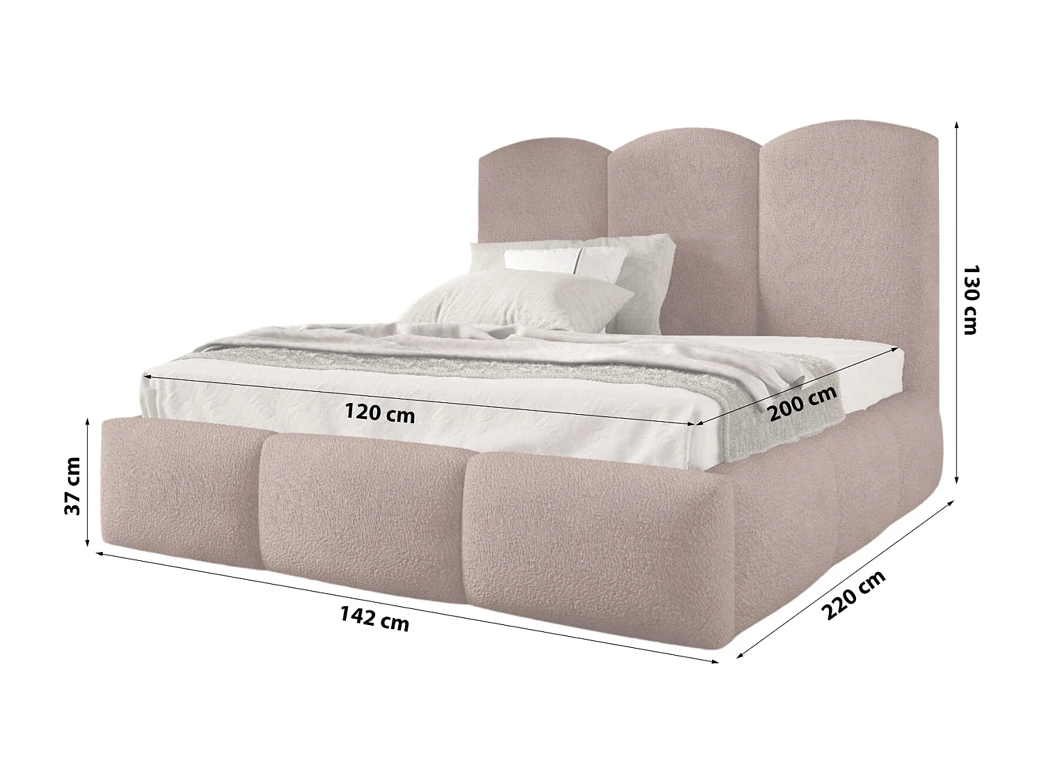 POLSTERBETT aus Bouclé-Stoff Ranis 120x200 cm, Naturrosa