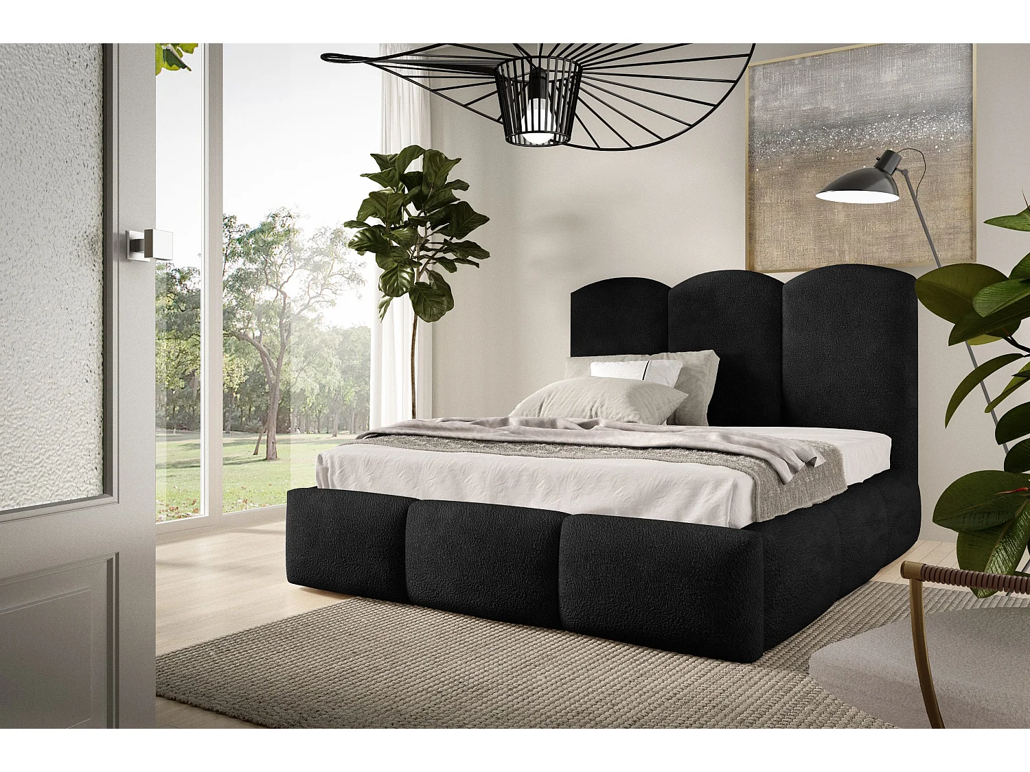 POLSTERBETT aus Bouclé-Stoff Ranis 140x200 cm, Schwarz