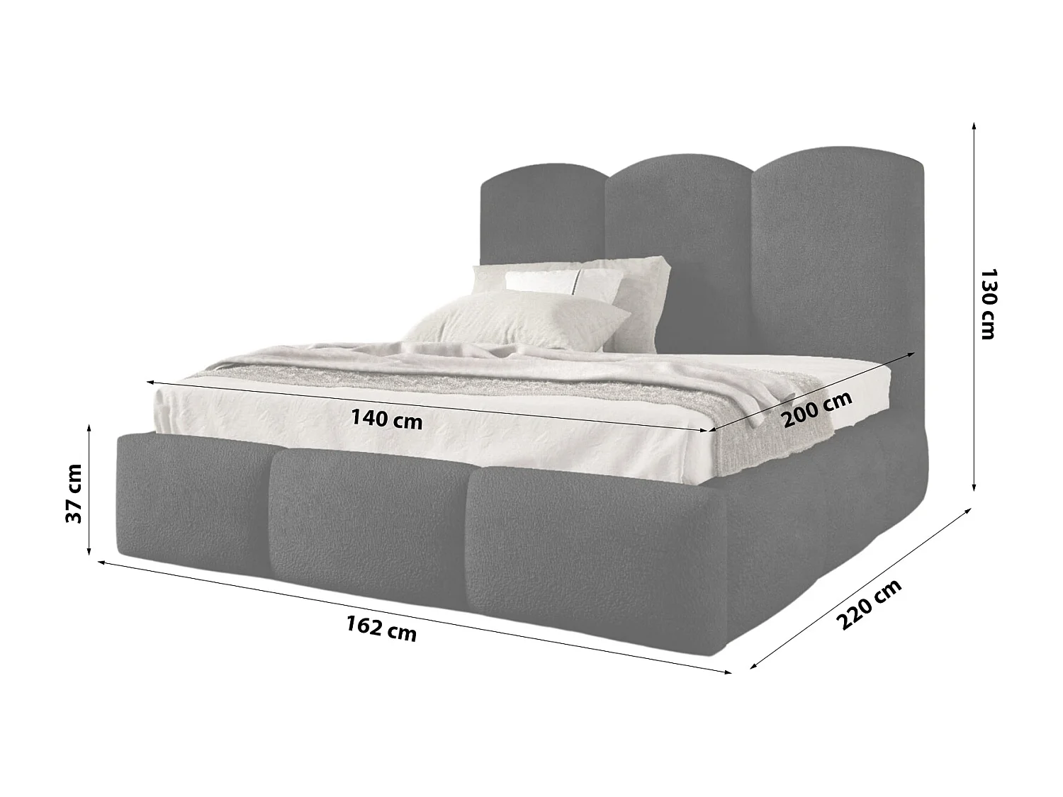 POLSTERBETT aus Bouclé-Stoff Ranis 140x200 cm, Schwarz