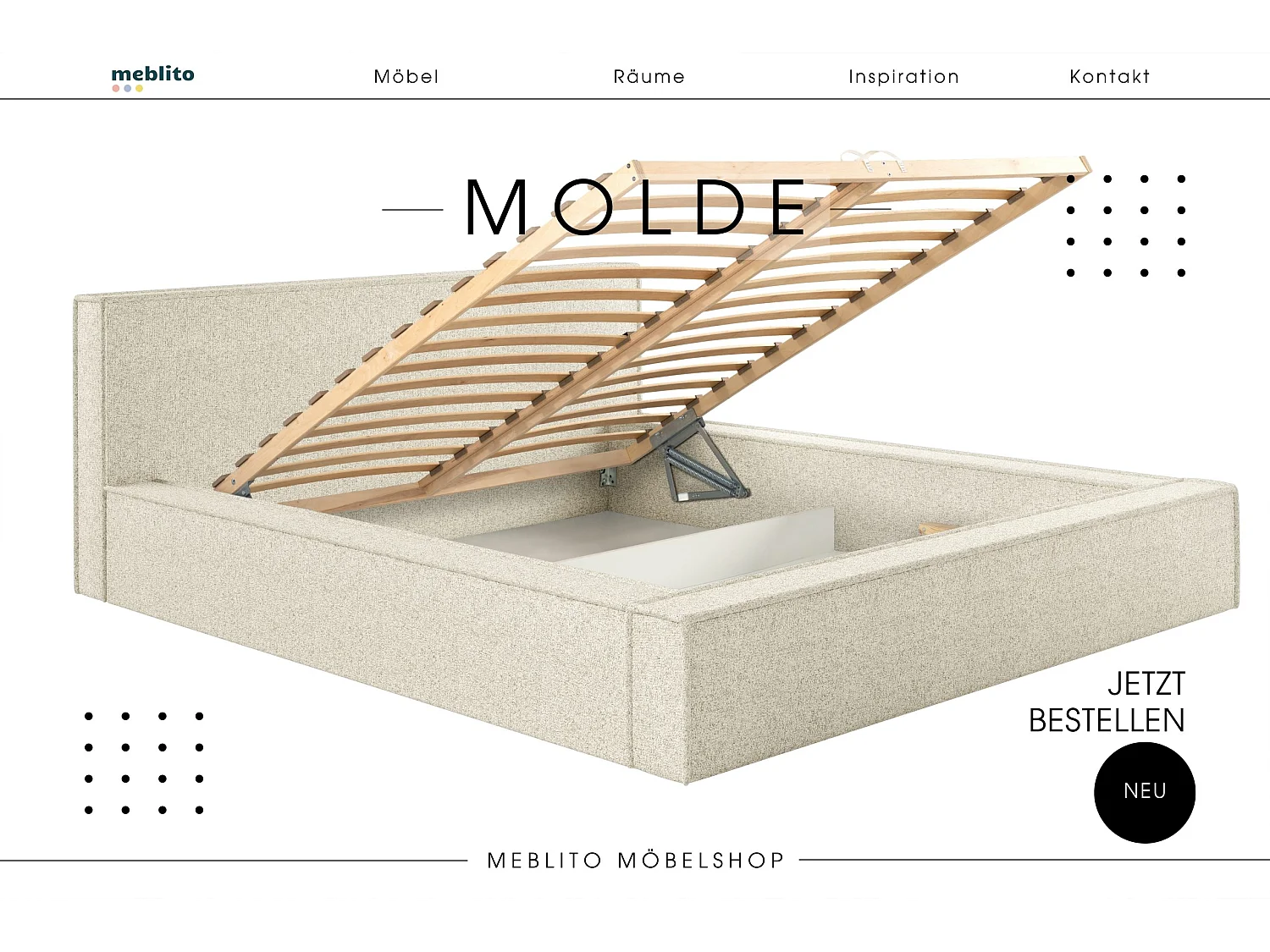 POLSTERBETT Molde mit Bettkasten 180x200 cm, Ecru