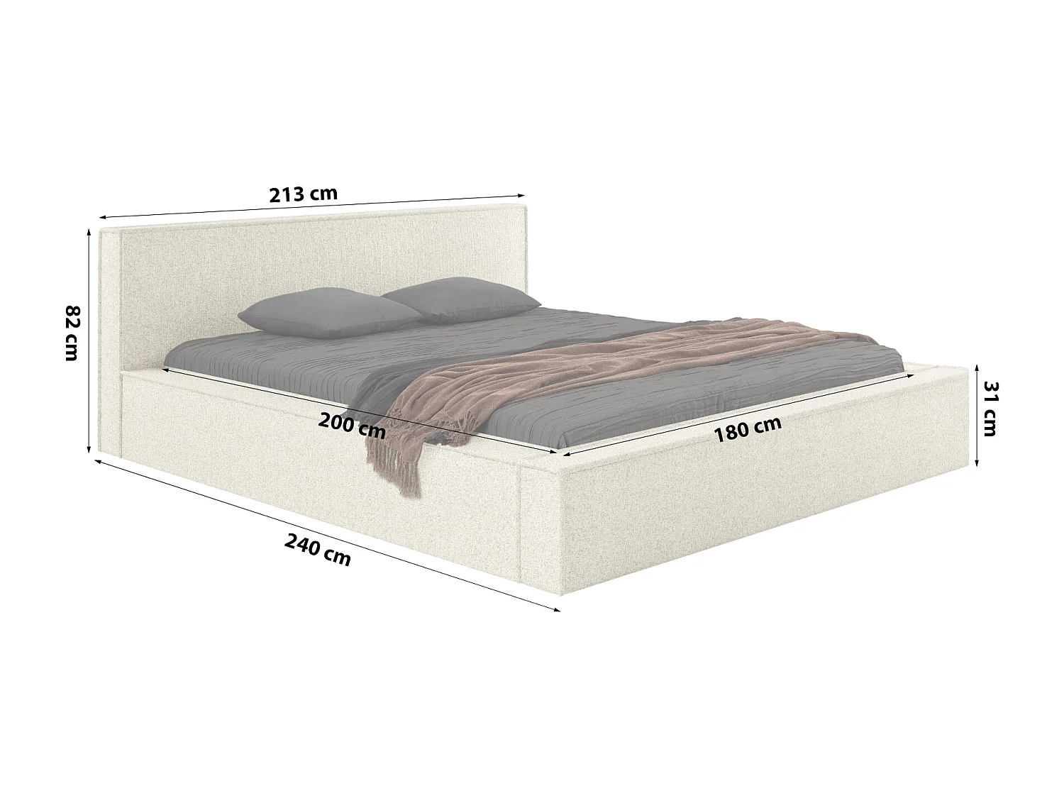 POLSTERBETT Molde mit Bettkasten 180x200 cm, Ecru