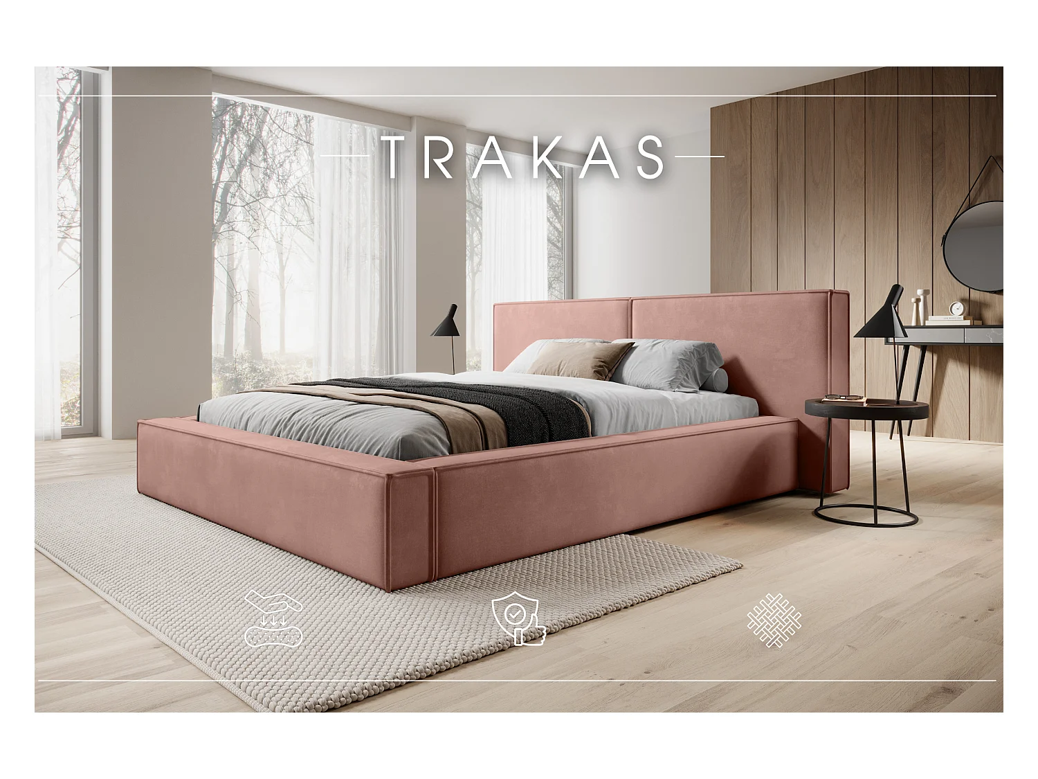 LIT CAPITONNÉ avec coffre de lit Trakas 160x200 cm, rose