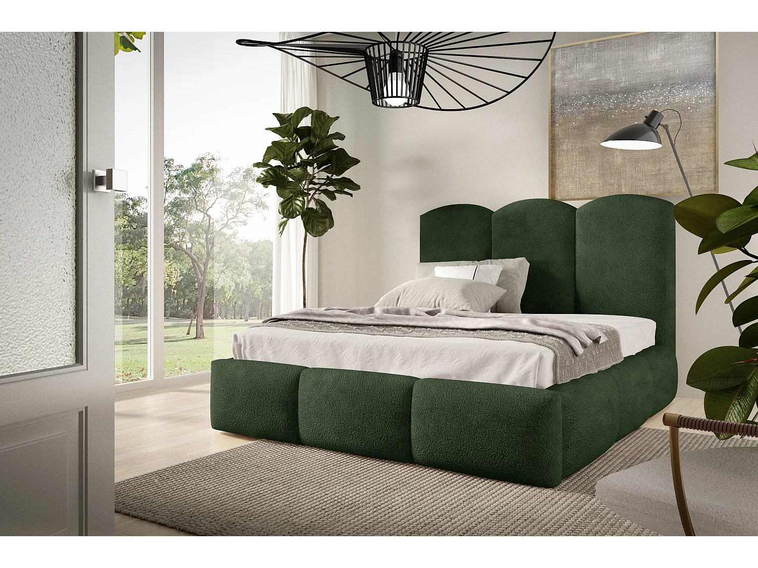 POLSTERBETT aus Bouclé-Stoff Ranis 160x200 cm, Dunkelgrün