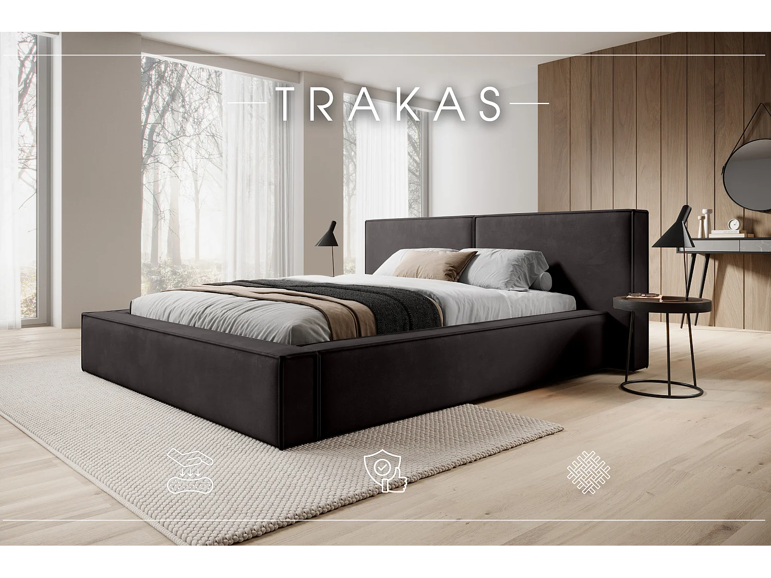 LIT CAPITONNÉ avec coffre de lit Trakas 200x200 cm, gris foncé