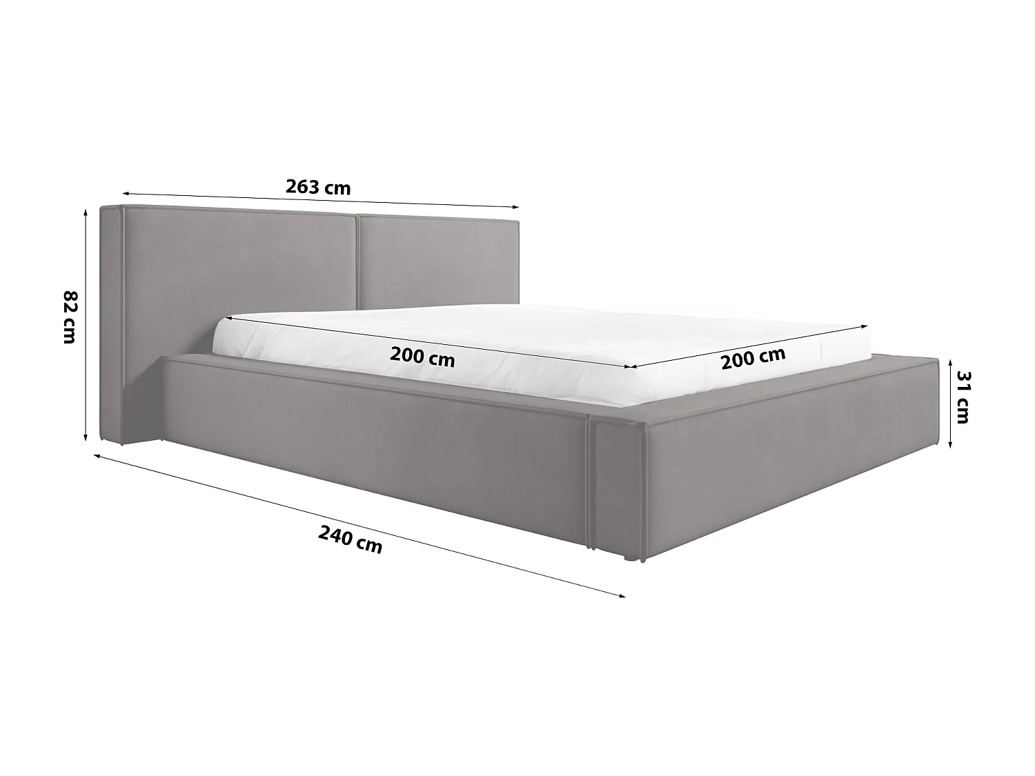 LIT CAPITONNÉ avec coffre de lit Trakas 200x200 cm, gris foncé