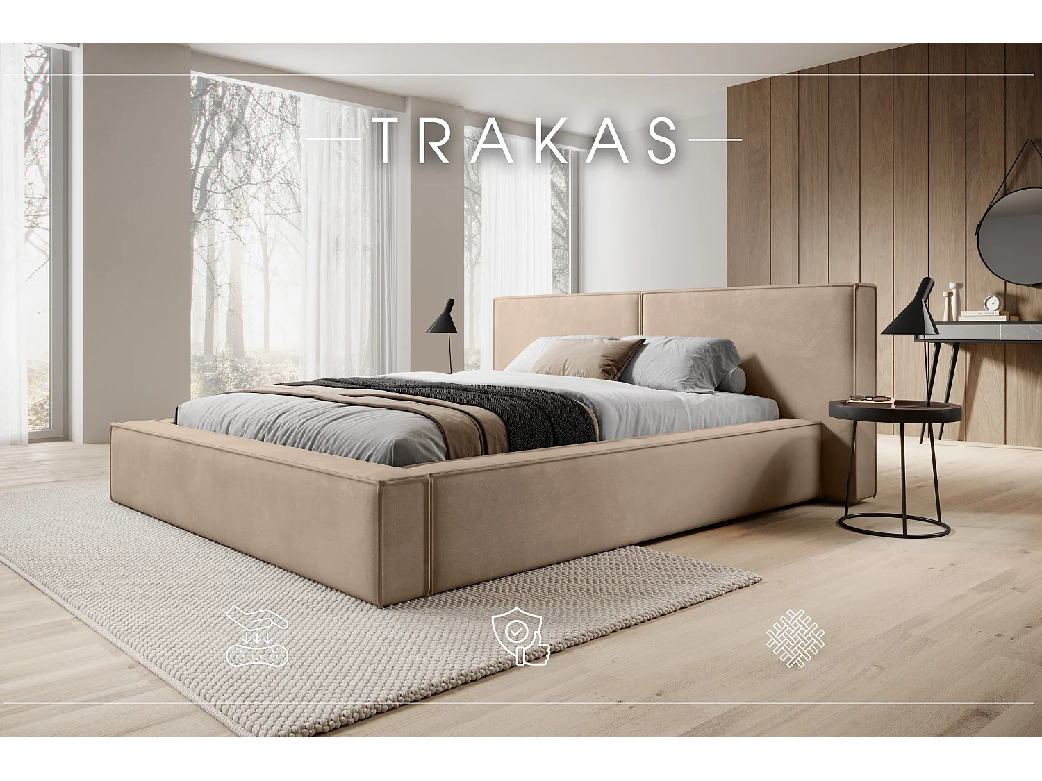 LIT CAPITONNÉ avec coffre de lit Trakas 200x200 cm, truffe