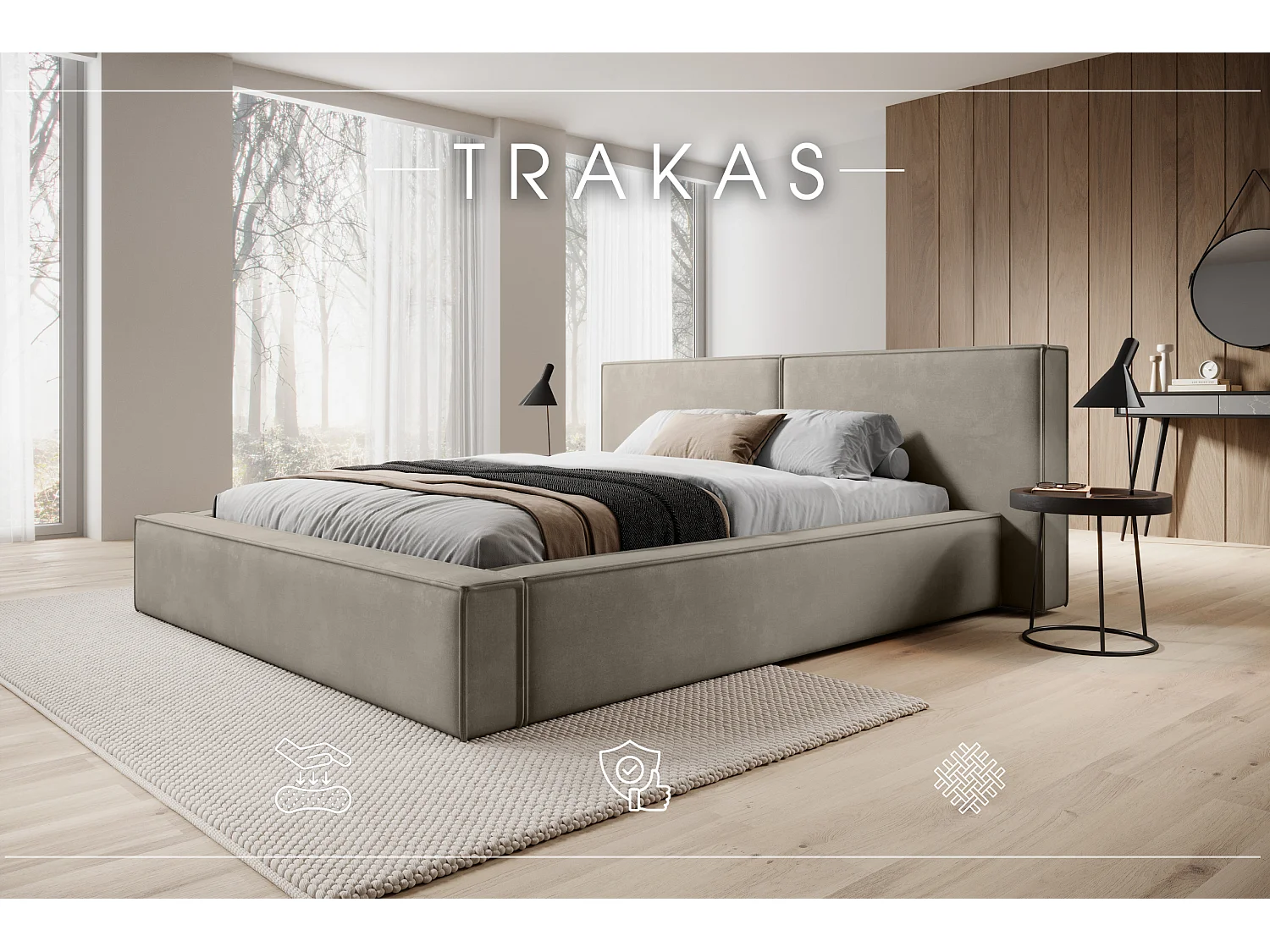 POLSTERBETT mit Bettkasten Trakas 140x200 cm, Hellbeige