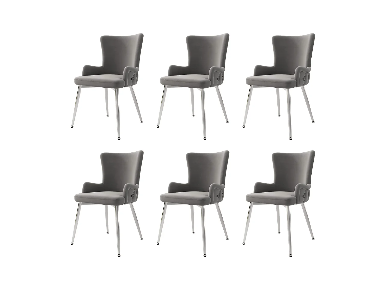 Lot de 6 chaises en velours, avec 4 pieds métallique, charge max 120kg, 55x48x84cm, Gris