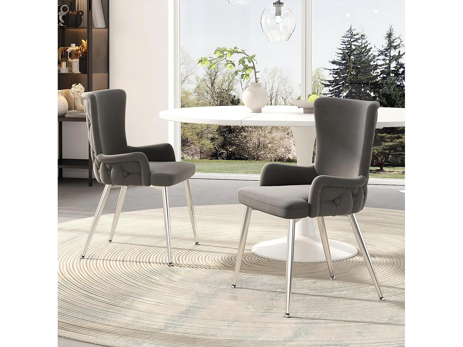 Conjunto de 6 sillas de terciopelo, con 4 pies de metal, carga máxima de 120 kg, 55x48x84cm, gris