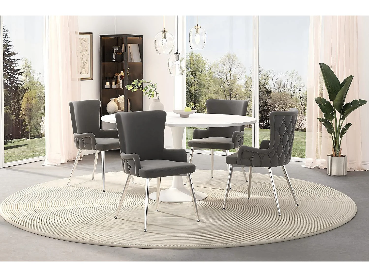 Conjunto de 6 sillas de terciopelo, con 4 pies de metal, carga máxima de 120 kg, 55x48x84cm, gris