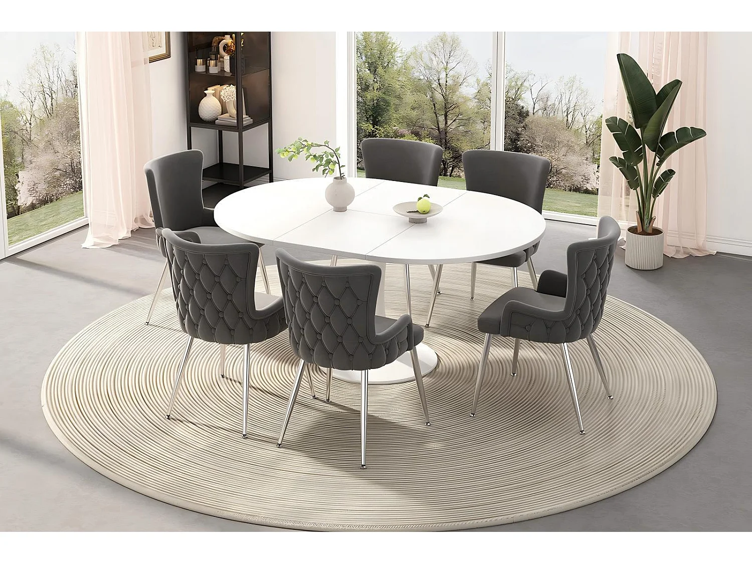 Conjunto de 6 sillas de terciopelo, con 4 pies de metal, carga máxima de 120 kg, 55x48x84cm, gris