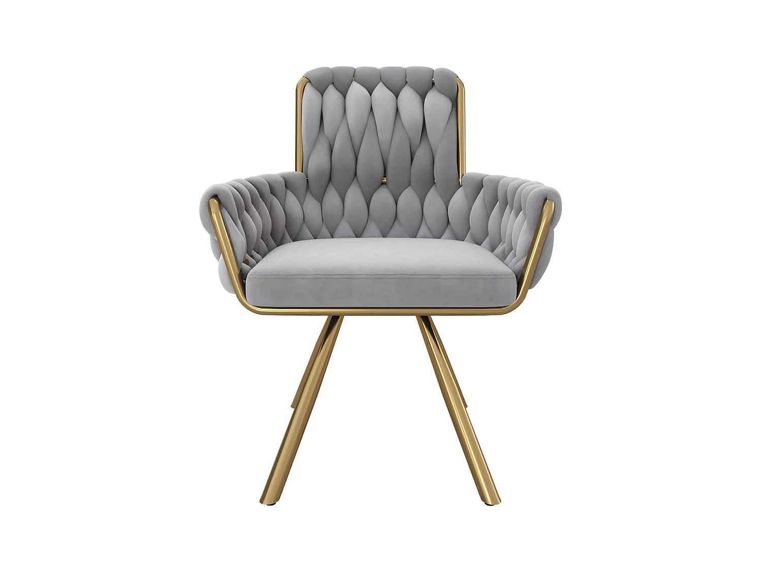 6Pcs Chaise pivotante en velours, avec accoudoirs et pieds en métal, dossier spacieux, Gris, 63x50x87cm