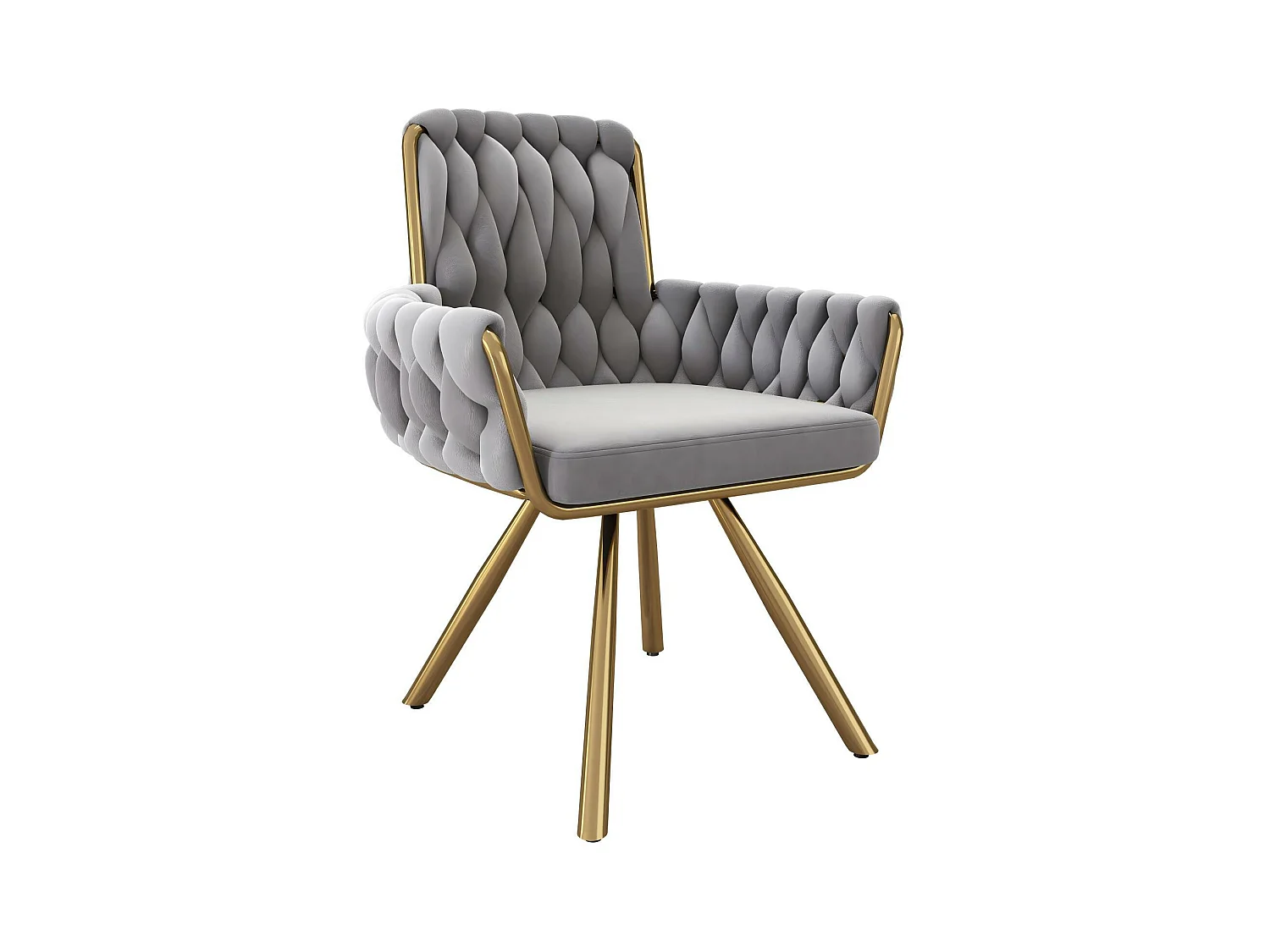 6Pcs Chaise pivotante en velours, avec accoudoirs et pieds en métal, dossier spacieux, Gris, 63x50x87cm