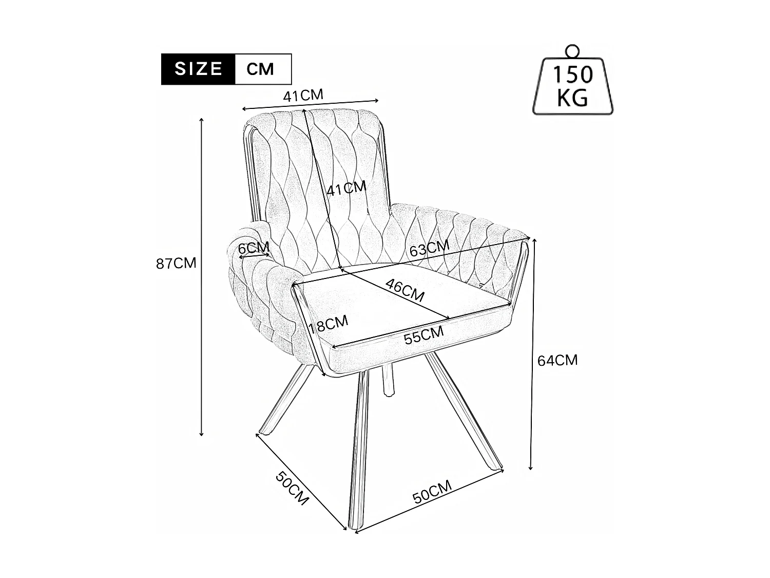 6Pcs Chaise pivotante en velours, avec accoudoirs et pieds en métal, dossier spacieux, Gris, 63x50x87cm