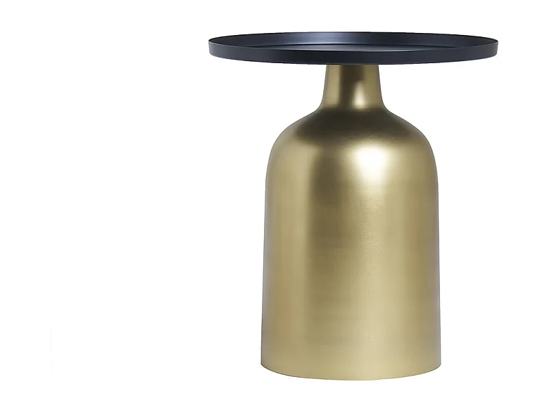 Mesa auxiliar de diseño redondo de metal dorado con tablero negro mate RAMSES